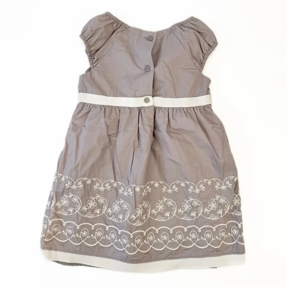 New Savannah Gray Embroidered Floral‎ Baby Doll Cotton Lined Dress Sz 3T Preppy